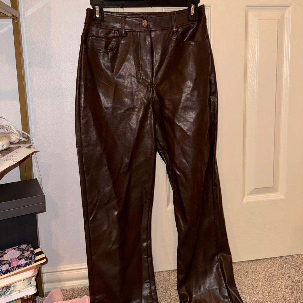 brown leather pants